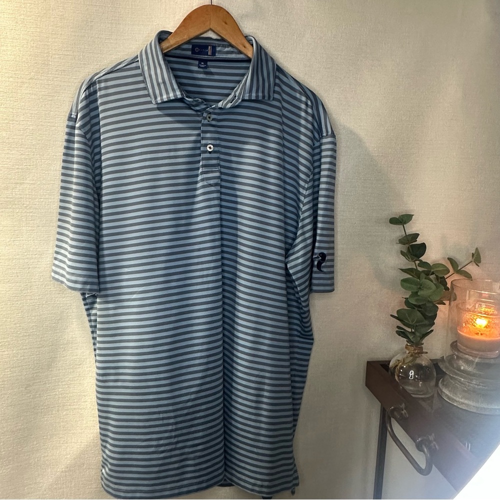 STITCH Luxury Golf Brand Striped Blue Polo Shirt Made in Peru Size XL